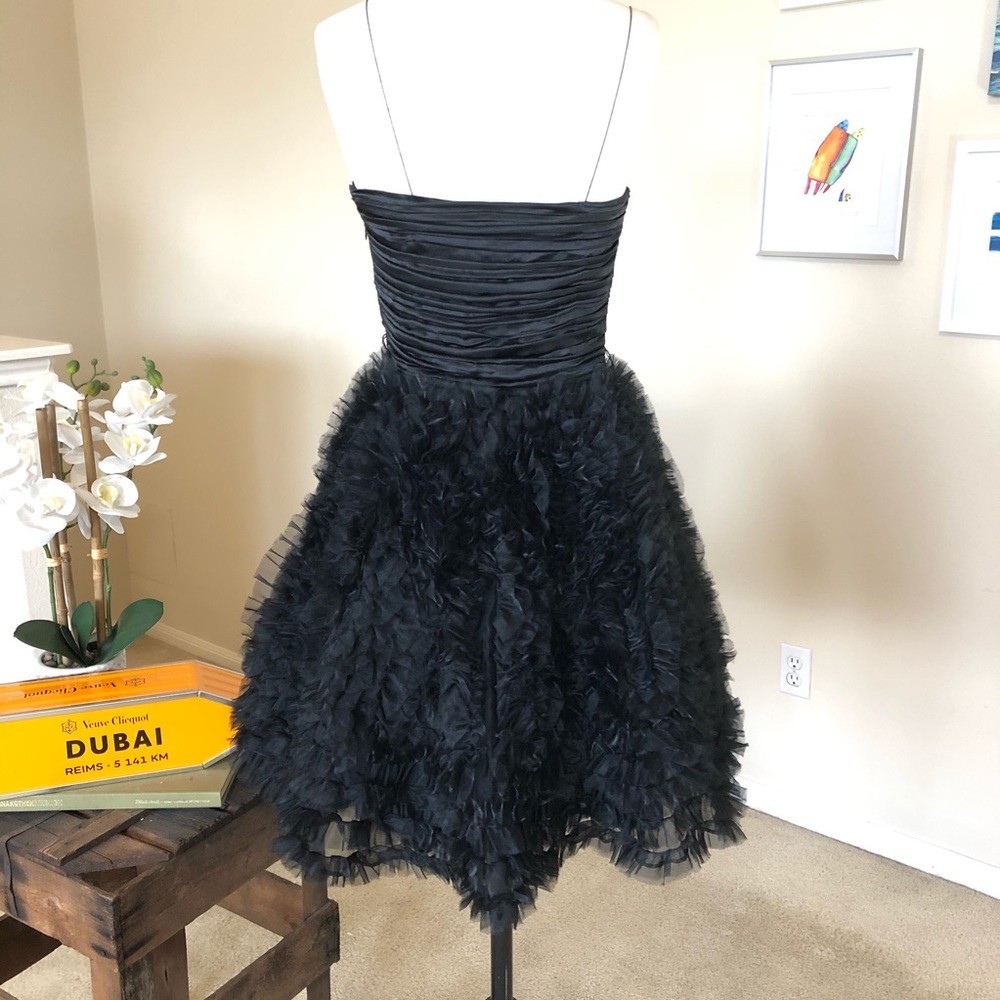 AIDAN MATTOX black satin and organza party dress - Picture 2 of 6